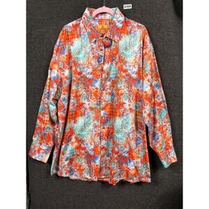 R. Lewis Cotton Button Down Shirt Mens Size 3XL Orange Blue Contemporary Fit